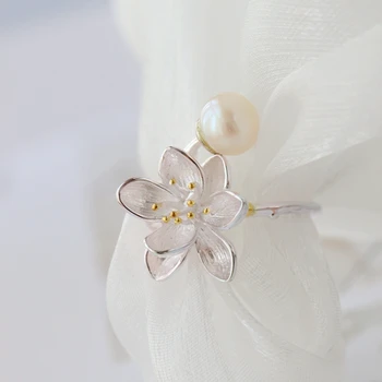 Autentic Argint 925 Floare De Lotus Inele Incrustate Naturale De Apă Dulce Pearl Inel De Femei La Modă Stil De Bijuterii Cadou