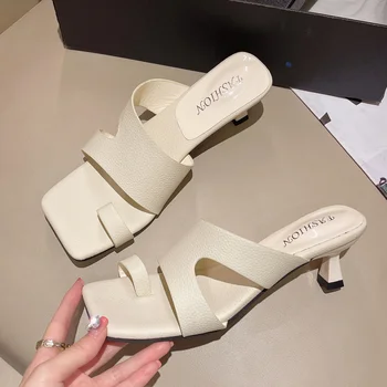 Vara Deget De La Picior Pătrat Femei Papuci De Moda Scăzut Cu Toc Doamnelor Catâri Elegant Feminin În Afara Plajă, Tobogane Sandale Pantofi