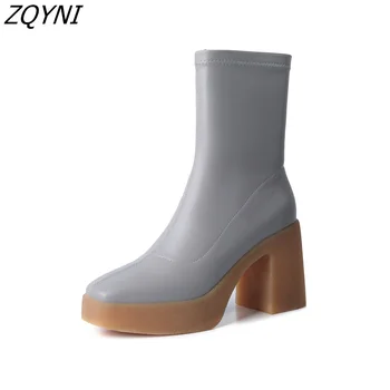 Gros cu talpi pentru femei cizme ultra high heels cald deget de la picior pătrat capac si fermoar gri si Visiniu toamna anului 2022