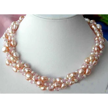 Perle unice Magazin de bijuterii 4row Roz Baroc de apă Dulce Colier de Perle de Cristal Bijuterii Fine Femei Fermecătoare Cadou