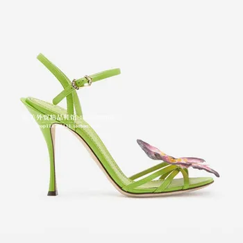 3D Fluture Decorativ Sandale Luminoase de Culoare Verde Sandale de Culoare Solidă Banchet Pantofi Doamnelor Sandale cu Tocuri inalte de Mari Dimensiuni 43