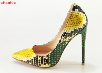 2022 Moda Galben Piele de Sarpe Tocuri Femeie Pantofi cu Toc Subțire de sex Feminin Pompe Slip-on a Subliniat Toe Pantofi de Partid Stilet Tocuri