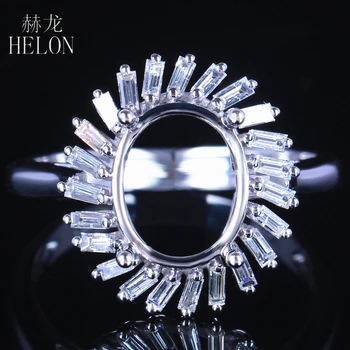 HELON Solid 14K Aur Alb cu 0,4 ct Bagheta Diamante Naturale Semi Muntele de Logodna Inel de Nunta se Potrivesc Oval tăiat 9x7mm-10x8mm