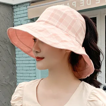 Nouă Femei Pălărie de Vară de Moda Zăbrele Design Palarie de Soare de sex Feminin de Călătorie Plaja Găleată Pălărie