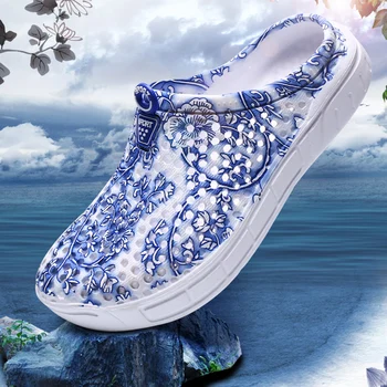 Doamnelor Sandale Papuci de Moda Trendy, de culoare Alb Albastru Porțelan Cuib de Pasăre Gaura Pantofi Casual Respirabil Pantofi de Plaja si Papuci 36-42