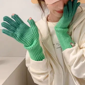 1 Pereche de Iarna Unisex Mănuși de Culoare Gradient Showable Degetelor Deget Plin Amuzant Coldproof Tricotat Mănuși pentru Exterior