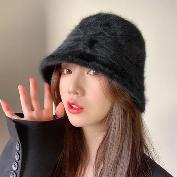 Caciula de Blana de iepure de Pluș Campaniform Găleată Pălărie coreean Găleată Pălărie Cald Japonez Bazinul Palaria pentru Femei Ține de Cald Iarna Protecție solară