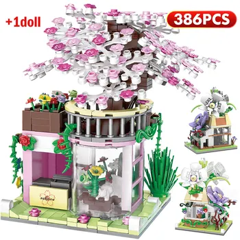Mini City Street View Cherry Blossom Casa Blocurile Prieteni Cifre Orhidee Arhitectura Cărămizi Jucarii Pentru Copii Cadouri