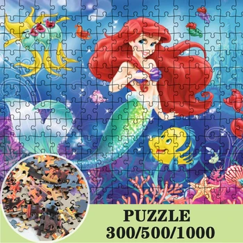 Disney Printesa Ariel Puzzle 300/500/1000 Piese de Desene animate Mica Sirena Puzzle Devreme Jucarii Educative pentru Copii