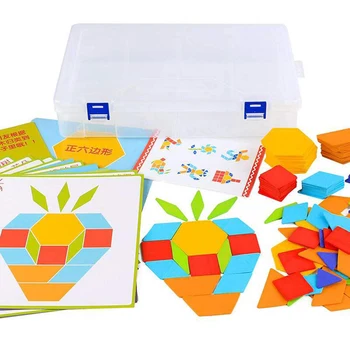 170 buc/set din Lemn Colorat Tangram Puzzle Jucarii copii pentru Copii Preșcolari de Predare Jucărie forme Geometrice Joc de Creativitate Jigsaw