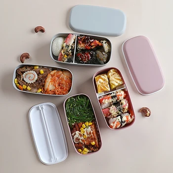 Stil Simplu Strat Japonez Cutie De Prânz Portabil În Aer Liber Etanșe Container Pentru Alimente Accesorii De Bucătărie Cu Betisoarele Tacamuri