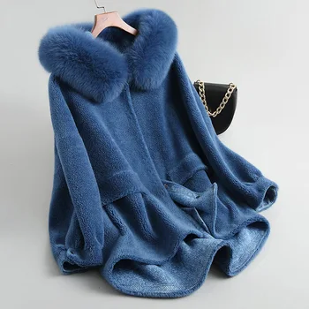 2019 real haină de blană pentru femei de iarnă caldă reale lână blană cu real vulpe guler de blana doamna sacou haina palton C929-1
