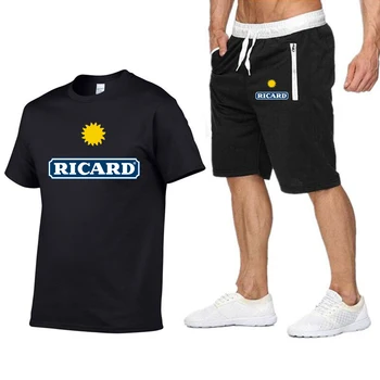 Moda Ricard Barbati tricou+pantaloni Scurți de Plajă Două Bucăți Seturi 2023 Vara Bumbac T-shirt Sport streetwear Harajuku Topuri Tricou