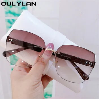 Oulylan Nou fără ramă de ochelari de Soare pentru Femei Brand de Lux de Epocă Neregulate Ochelari de Soare Doamna Nuante Degrade Ochelari Verzi UV400