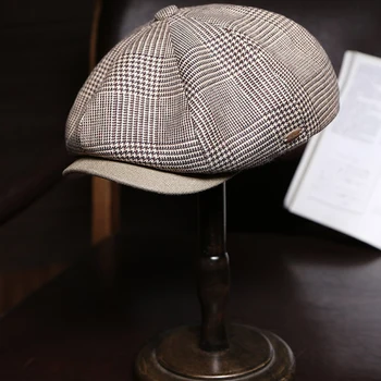 Lenjerie pur Carouri Pălărie vânzător de ziare Bărbați Femei Gatsby Cap Retro Lumina Bereta Albastră Pălăria Primavara Toamna Iarna Britanic Pictori Pălărie BLM390