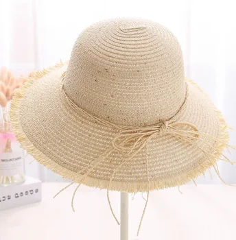 DONGYUN017 Floppy pălărie de paie Vara Femei casual Bowknot Panglică Dantelă de protecție solară palarie de soare margine Largă Panama Holiday beach capace