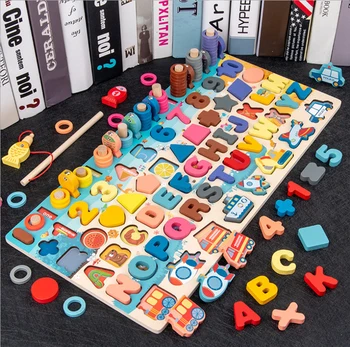 Copiii Montessori Math Jucării Pentru Copii Mici De Trafic De Animale Logaritmică Bord Ocupat De Pescuit Jocuri De Puzzle De Culoare Sortare, Stivuire Bloc